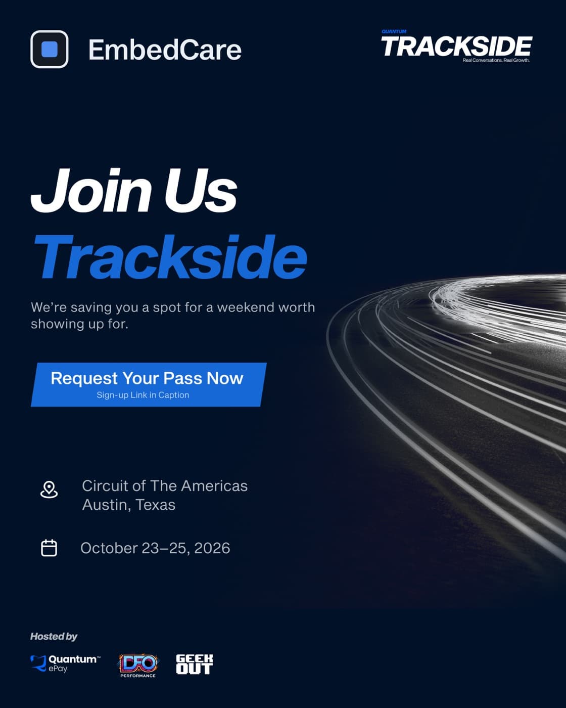Join us at Quantum Trackside, Circuit of the Americas, Austin, Texas, October 23 to 25, 2026.